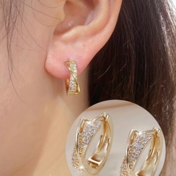 Huggie Jewelry - Dainty Golden-Plated Huggie Hoop Earrings with CZ - NEW